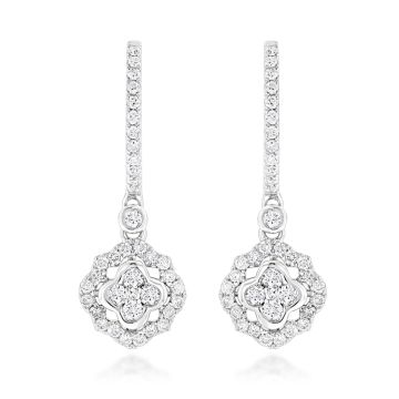 Bezel Pave Prong Cut Diamond Drop Earrings for Women | 14K Gold | 1ct