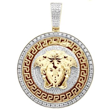 Men's 10K Gold Diamond Medusa Head Pendant | Round Medallion | 8ct