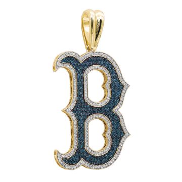 Men's 10K Gold White Blue Diamond Initial Pendant | SI | 5ct