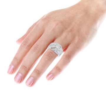 Women's 14K Gold Baguette and Round Cut Diamond Cocktail Right Hand Ring | Channel Cluster Prong Set | 2.25ct