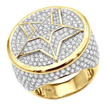 14K Gold Diamond Signet Star Statement Ring for Men 8ct