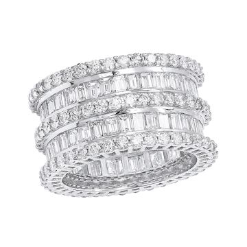 Women's 18K Gold Baguette and Round Cut Diamond Eternity Ring | Channel Prong Set | 7.8ct