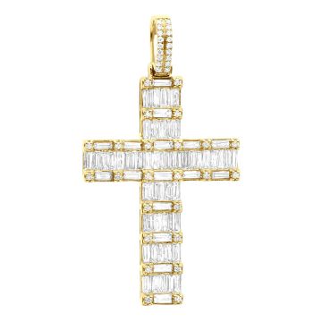 Men's and Women's Baguette and Round Cut Diamond Cross Pendant | 14K Gold | 4ct