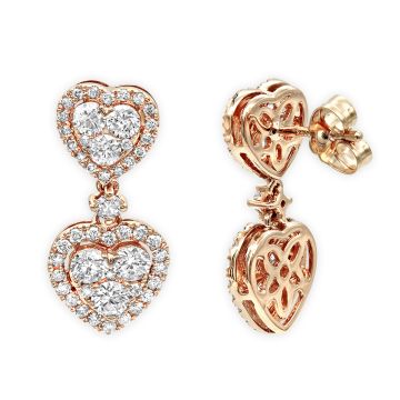 Ladies Diamond Drop Earrings | Heart Shaped | 14K Gold | 1.7ct