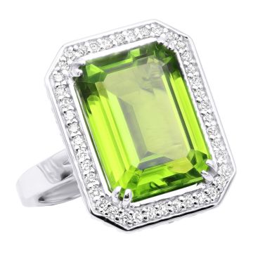 Women's 14K Gold Peridot Diamond Cocktail Ring 1.6ct