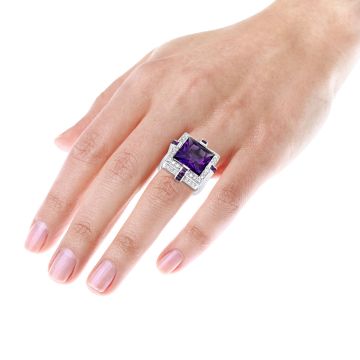 14K Gold Amethyst Diamond Cocktail Right Hand Ring for Women | 14.15ct | Prong Channel Set