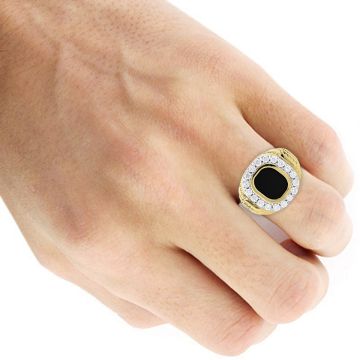 14K Gold Onyx Diamond Ring for Men | 1.5ct | Prong Set