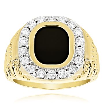 14K Gold Onyx Diamond Ring for Men | 1.5ct | Prong Set