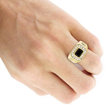 Men's 14K Gold Onyx Diamond Ring 0.75ct