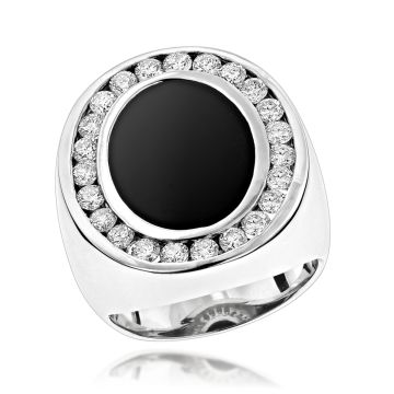 14K Gold Onyx Diamond Ring for Men | 1ct | Bezel Channel Set