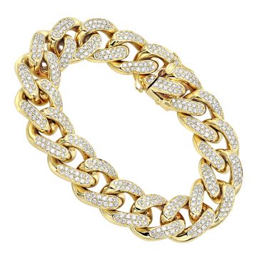 14K Gold Diamond Miami Cuban Link Bracelet for Men | Pave Set | SI | 11.05ct