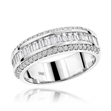 Men's and Women's 14K Gold Baguette and Round Cut Diamond Wedding Ring | Channel Pave Set | 1.65ct