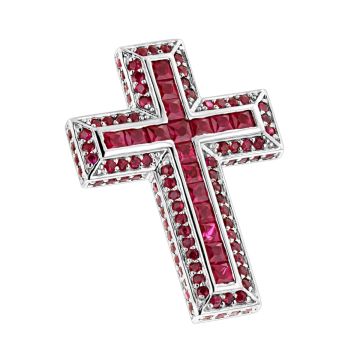 Women's Princess and Round Cut Ruby Cross Pendant | 14K Gold | 2.85ct