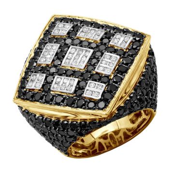 Men's 14K Gold Round Cut Black Diamond Signet Statement Ring | Pave Set | 8.5ct