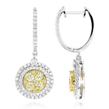 Ladies Diamond Dangle Drop Hoop Earrings | Round Shaped | 14K Gold | 2ct