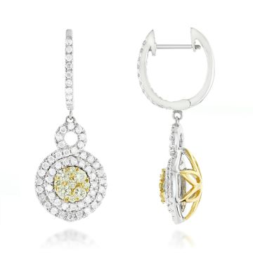 Pave Prong Cut Diamond Drop Cluster Earrings for Women | 14K Gold | Hinged Back | 1.45ct