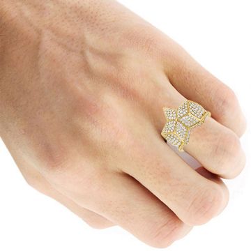 Men's 14K Gold Round Cut Diamond Accented Signet Star Pinky Statement Ring | Pave Set | 4ct