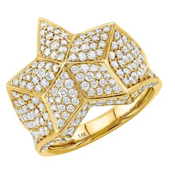 Men's 14K Gold Round Cut Diamond Accented Signet Star Pinky Statement Ring | Pave Set | 4ct