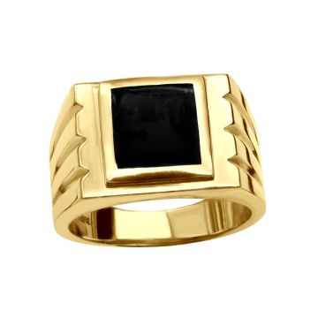 Men's 18K Gold Black Onyx Ring | Bezel Set