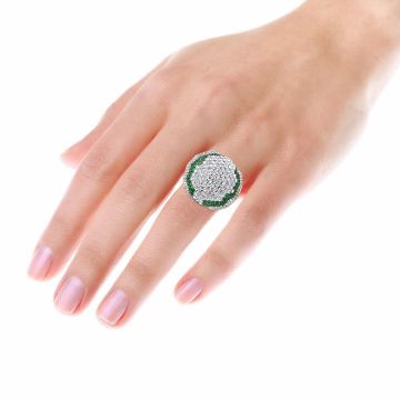 18K Gold Emerald Diamond Right Hand Signet Statement Ring for Women | 11ct | Pave Set