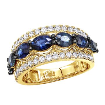 Women's 14K Gold Sapphire Round Diamond Cocktail Wedding Ring 4ct