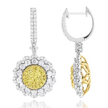 Women's Diamond Drop Earrings | Flower Shaped | 14K Gold | 3ct