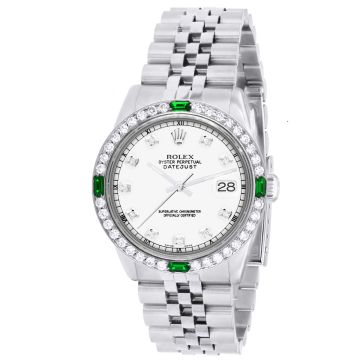 Men's Stainless Steel Diamond Watch | Rolex Oyster Perpetual Datejust 36 mm | Dot | White Dial