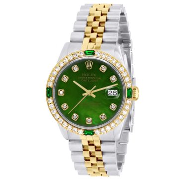 Men's Gold/Stainless Steel Two-Tone Diamond Watch | Rolex Oyster Perpetual Datejust 36 mm | Dot | Dark Green Dial