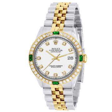 Gold/Stainless Steel Men's Rolex Watch | Oyster Perpetual Datejust | 36 mm | Jubilee Bracelet | Diamond Emerald Bezel | White Dial