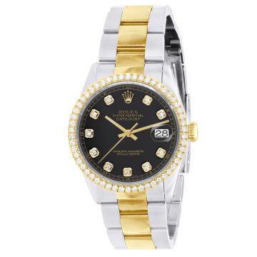 Men's Gold/Stainless Steel Two-Tone Diamond Watch | Rolex Oyster Perpetual Datejust 36 mm | Diamond | Black Dial