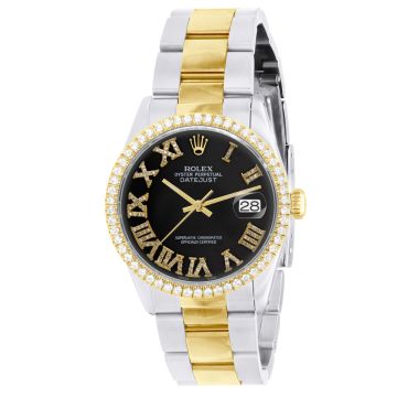 Gold/Stainless Steel Men's Rolex Watch | Oyster Perpetual Datejust | 36 mm | Oyster Bracelet | Diamond Bezel | Black Dial