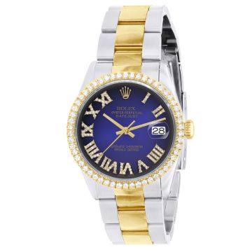 Gold/Stainless Steel Men's Rolex Watch | Oyster Perpetual Datejust | 36 mm | Oyster Bracelet | Diamond Bezel | Dark Blue Dial