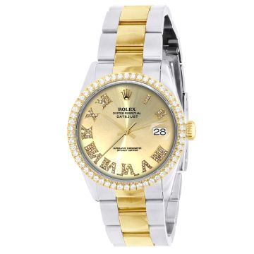 Men's Gold/Stainless Steel Two-Tone Diamond Watch | Rolex Oyster Perpetual Datejust 36 mm | Roman Numerals | Gold Tone Dial