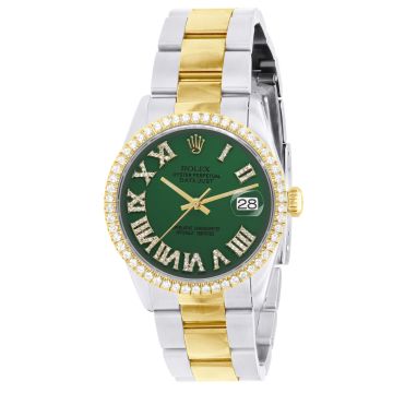 Gold/Stainless Steel Men's Rolex Watch | Oyster Perpetual Datejust | 36 mm | Oyster Bracelet | Diamond Bezel | Green Dial