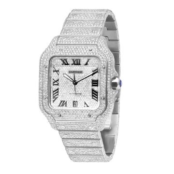 Stainless Steel Men's and Women's Cartier Watch | Santos de Cartier | 40 mm | Diamond Bezel | White Dial