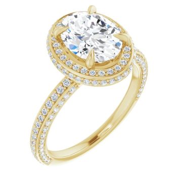 Allison Women's 14K Gold Oval and Round Cut Lab-Grown Diamond Engagement Ring | Claw Prong Pinpoint Set | 2ct