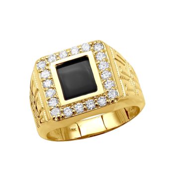 14K Gold Onyx Diamond Ring for Men | 1.5ct | Prong Set