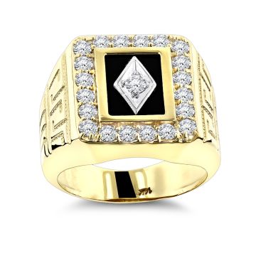 14K Gold Onyx Diamond Signet Pinky Ring for Men | 1.68ct | Prong Set