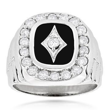 Men's 14K Gold Onyx Diamond Ring 1.68ct