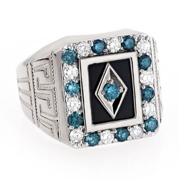 14K Gold Onyx Diamond Blue Ring for Men | 1.68ct | Prong Set