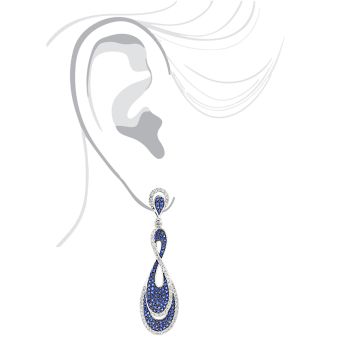 Women's 14K Gold Sapphire Diamond Drop Chandelier Earrings | Bezel Pave Set | Push Back | 3.97ct