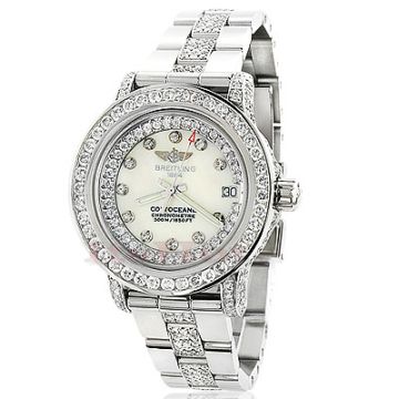 Women's Stainless Steel Diamond Watch | Breitling Colt Oceane 34 mm | Dot | White Dial