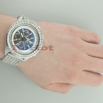 Men's Stainless Steel Diamond Watch | Breitling Super Avenger 50 mm | Stick | Blue Dial