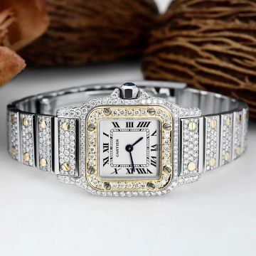 Gold/Stainless Steel Women's Cartier Watch | Santos de Cartier Galbee | 24 mm | Cream Dial