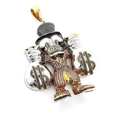 Sterling Silver Black Champagne Diamond Scrooge McDuck Pendant for Men | Cartoon Character | 4.25ct