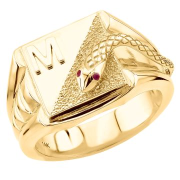 Men's Red Round Ruby Signet Pinky Statement Ring | 14K Gold | 0.05ct