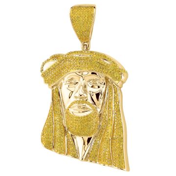 Men's 14K Gold Yellow Diamond Jesus Face Pendant | Hip Hop | 1.5ct