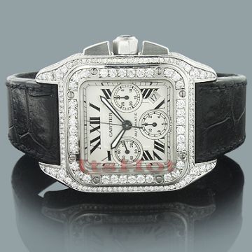 Stainless Steel Men's Cartier Watch | Santos de Cartier | 41 mm | Diamond Bezel | Ivory Dial