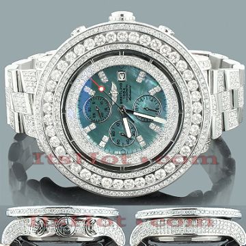 Men's Stainless Steel Bust Down Diamond Watch | Breitling Super Avenger 56 mm | Stick | Blue Dial