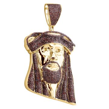 Men's 10K Gold Red Diamond Jesus Face Pendant | Hip Hop | 1.5ct